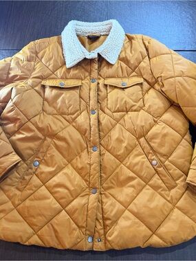 HFX Womens Quilted Snap Front Sherpa Collar Jacket - Mustard Yellow Brown Sz XL